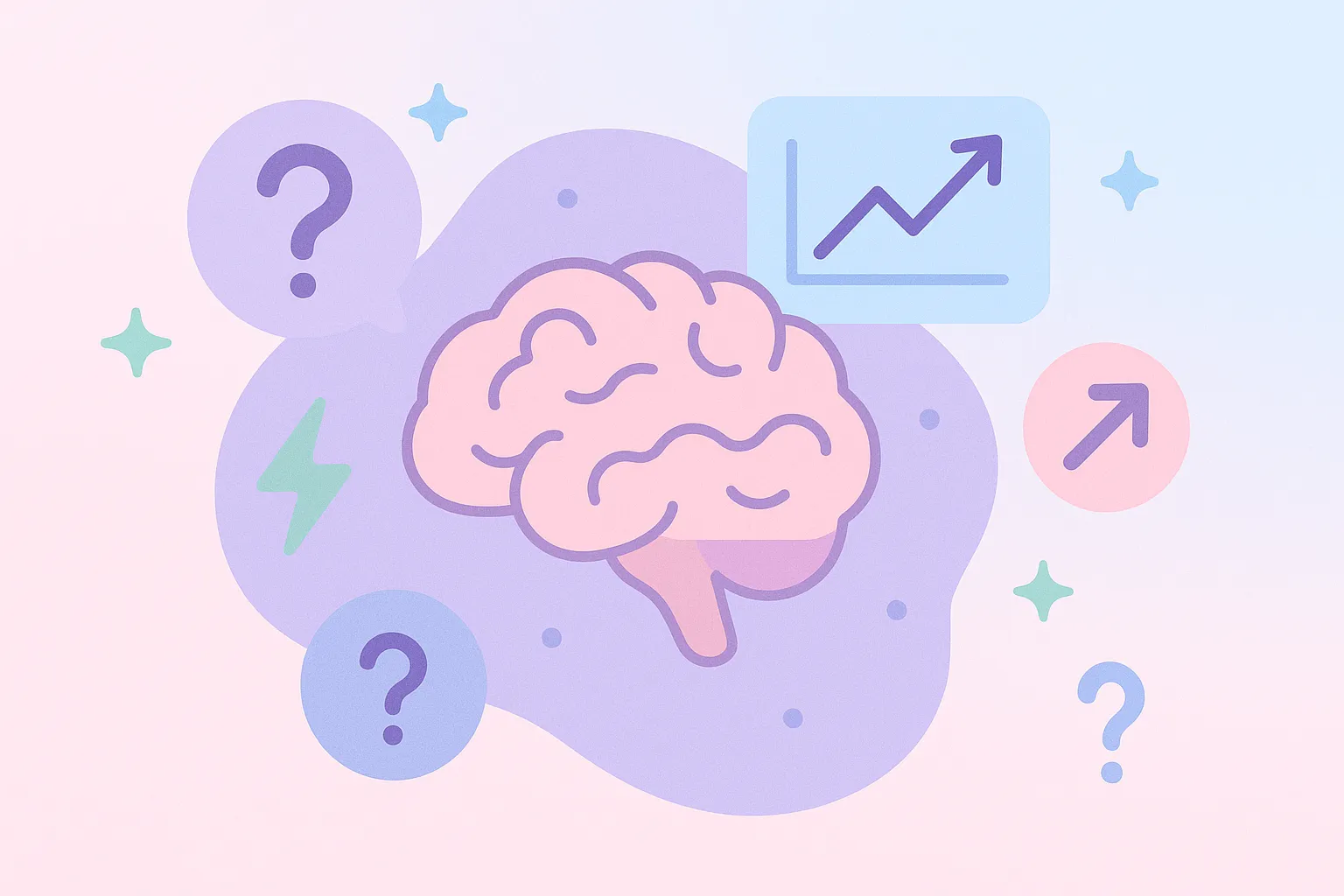 Gráficos y símbolos que representan la evolución y análisis de tendencias actualizadas en un estilo visual pastel y amigable